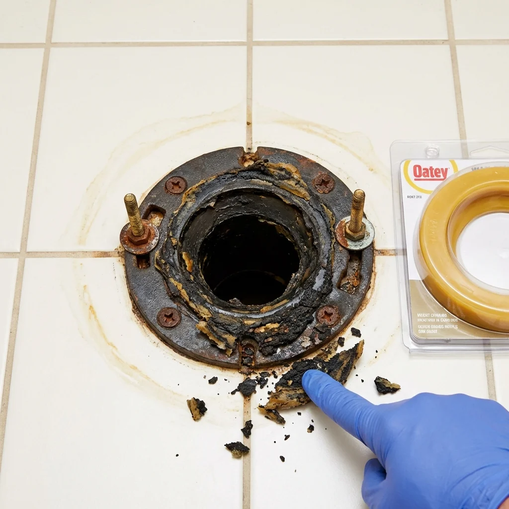 Failed wax ring showing water seepage at the base of a toilet in a Philipsburg, PA home