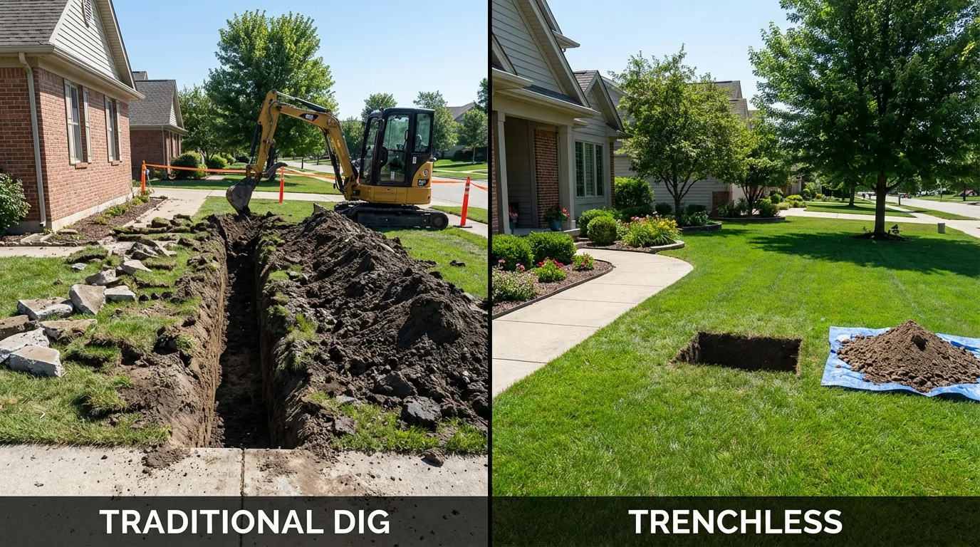 Trenchless sewer repair with minimal yard damage versus traditional excavation in Philipsburg, PA